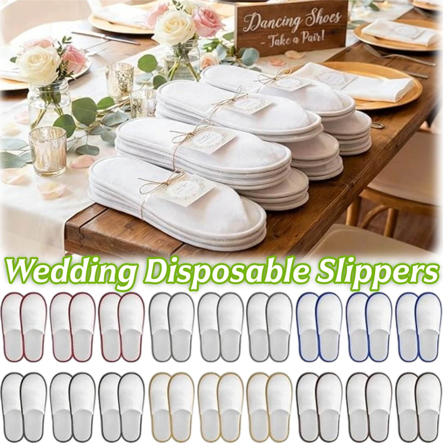 

10-200Pairs Non Slip Disposable Slippers Bulk Hotel Spa Fluffy Closed Toe Indoor Slippers for Guests Men Women Home Wedding