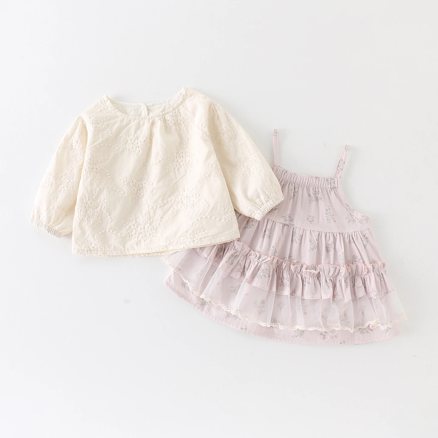 

Spring Collection Baby Girl's Outfit Embroidered Strap Jumpsuit Multi-layered Cake Skirt Two-piece Set Princess Style