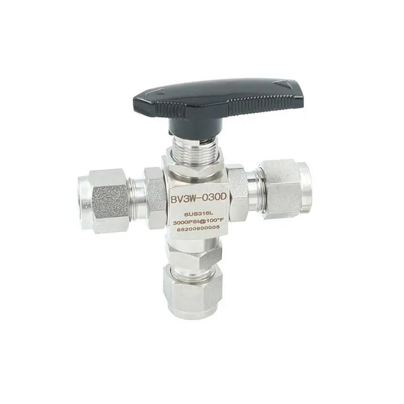 316L Stainless Steel Ferrule Type Three-way Ball Valve High Pressure Resistance Horizontal Panel Installation Pipeline Switching