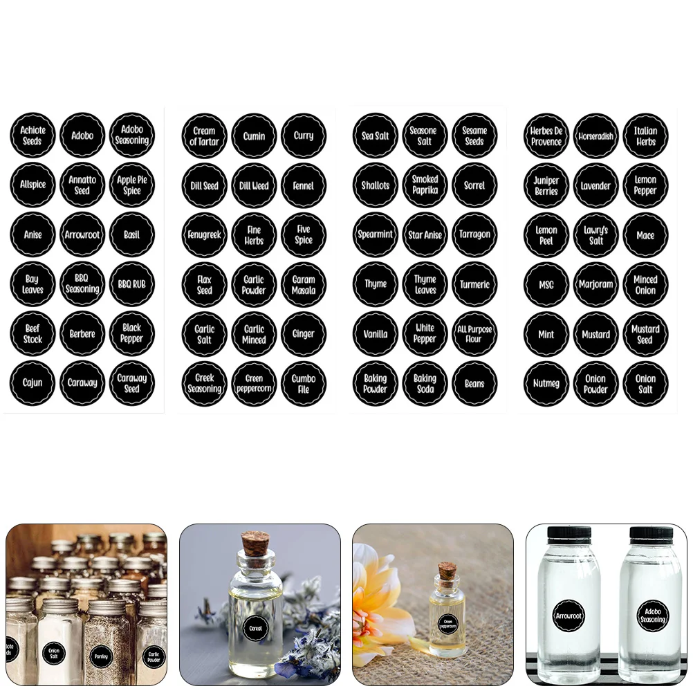 PVC Adesivos para Spice Jar, Adesivos para Ingredientes Despensa, Nome Recipiente, Organização Auto-adesiva, 144 PCs