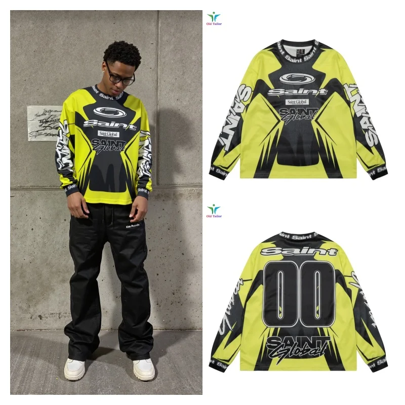 

SAINT Джерси с длинными рукавами, желтый 00, футболка с круглым вырезом и принтом High Street, мужская и женская спортивная футболка с длинными рукавами