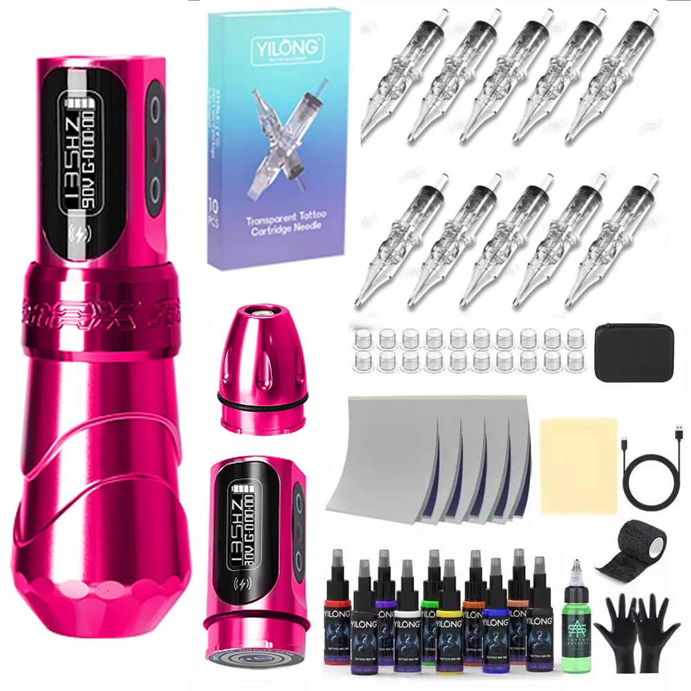 Professional Max Wireless Battery Tattoo Machine Kit Permanent Make Up Machines Complete Set for Body Beginner
