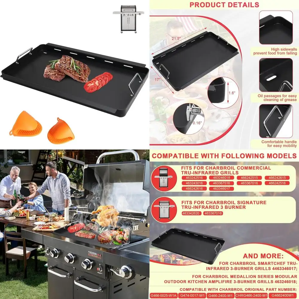 

3-Burner Gas Grill Carbon Steel Flat Top Griddle Plate, Replacement Griddle for Infrared Grills