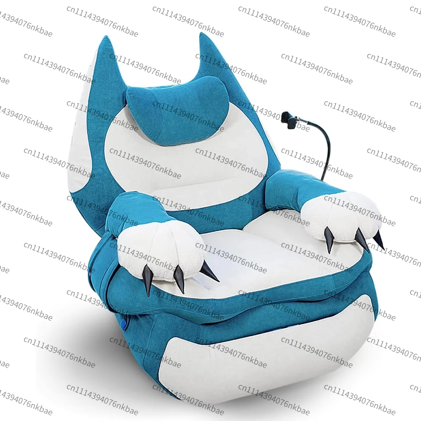 Voice-Activated Blue Fabric Lazy Cat Sofa, Home Theater Gaming Rocker Leisure Chair with USB Port and Phone Holder