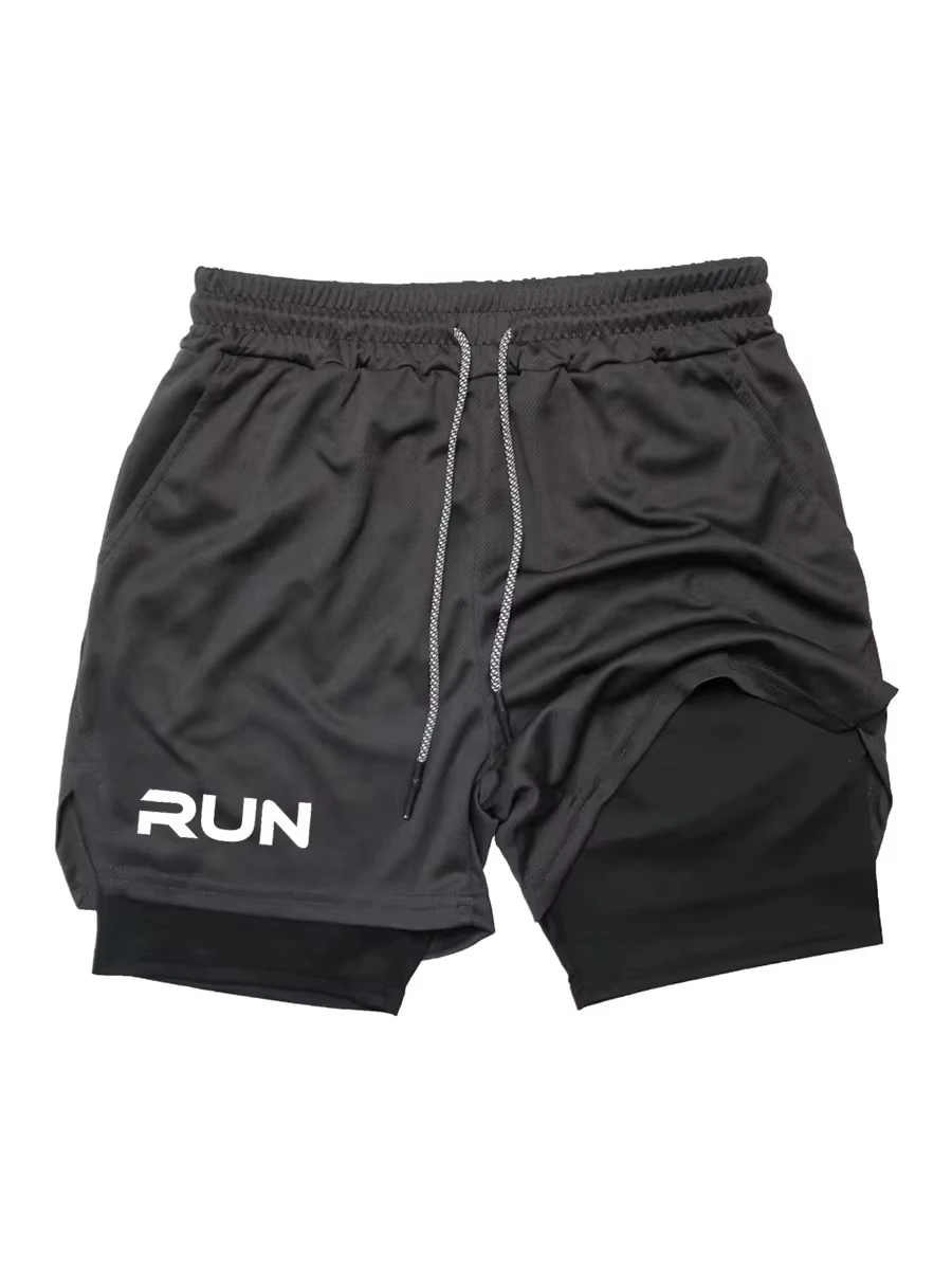 

2026RUN Printed Men's 2-in-1 Running Shorts Gym Exercise Fast Drying Compression Sports Shorts