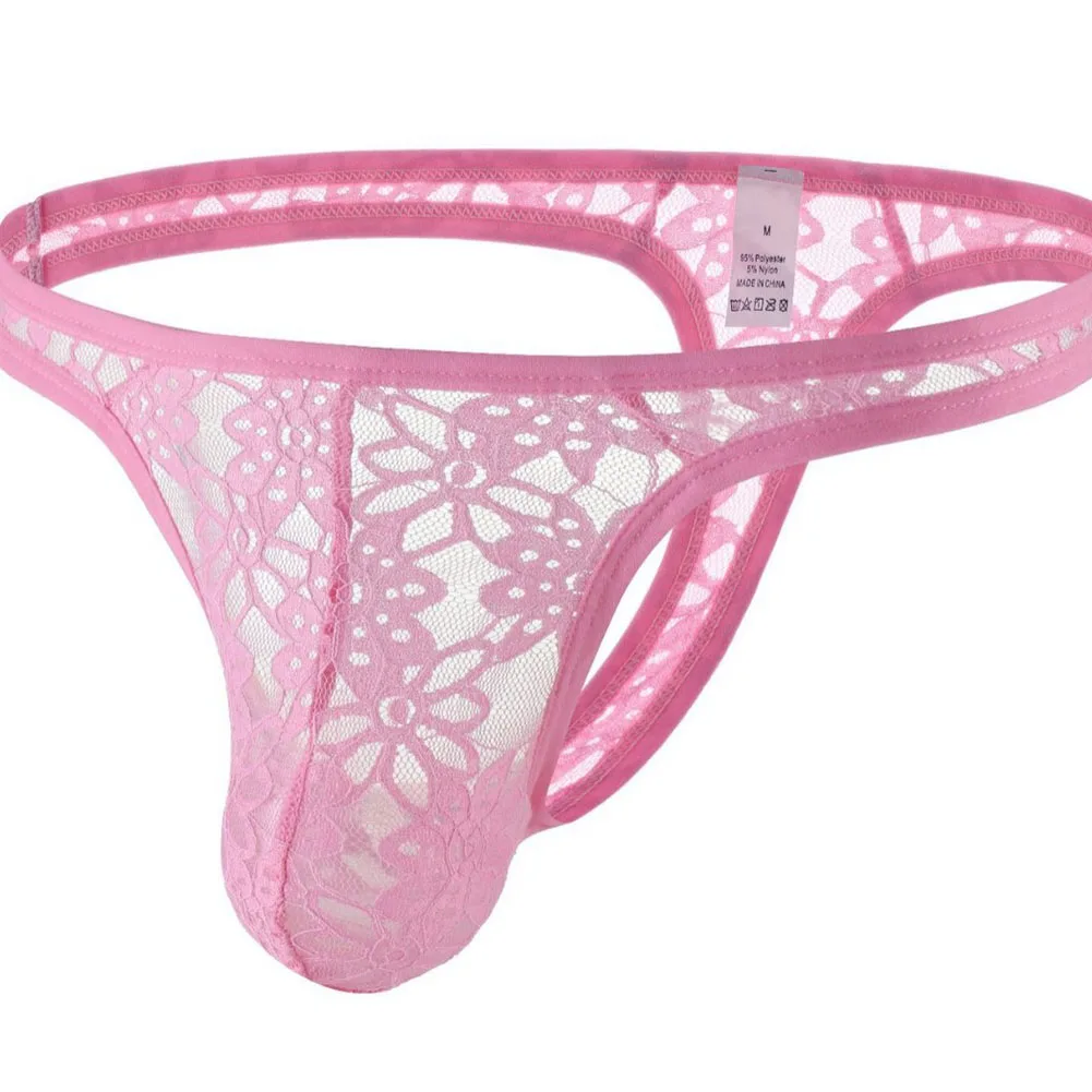 1pc Men Jacquard Mesh Sheer G-string Underwear Sexy T-back Breathable Briefs Gay Sissy Butt Exposed Hollow-out Underpant