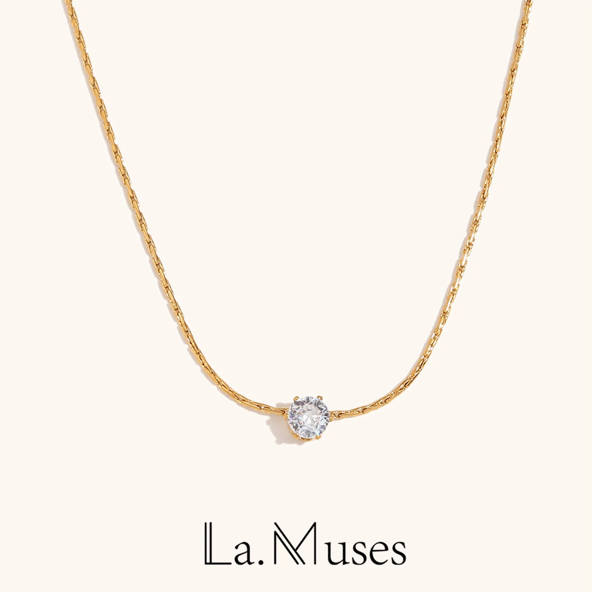 La. Muses Mini Exquisite Sparkling Cubic Zirconia Pendant Stainless Steel Women's Necklace Fashion Jewelry Gift