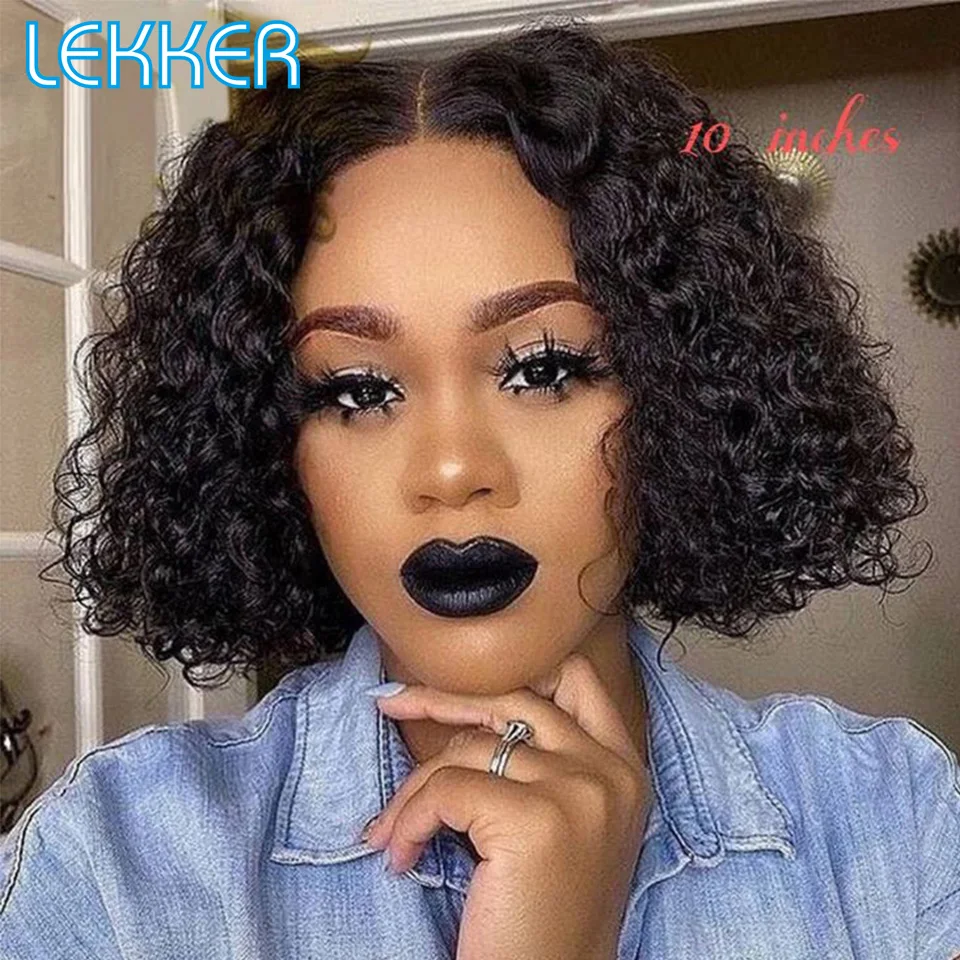 

Lekker Deep Curly Bob 13x6x1 Lace Front Human Hair Wigs For Women Brazilian Remy Hair Transparent Lace Middle Part 8"-14" Wigs