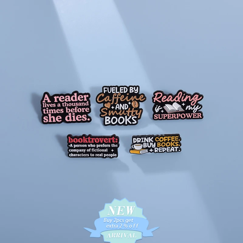 Reading Superpower Enamel Pins Drink Coffee Buy Books Repeat Brooch Lapel Backpack Badge Jewelry Gift Accessories For Bookworm ﻿