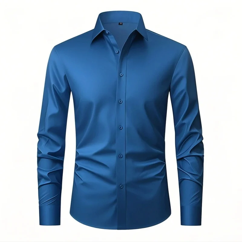 

Men's Spring/Summer Four-Sided Elastic Fashion Solid Color Shirt Anti-Wrinkle Non-Stainable Casual Business Breathable Shirt