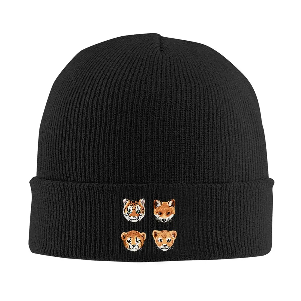 Animal Print Knit Beanie Hat Tiger Fox Cheetah Design Soft Stretchy Skull Cap for Men Women