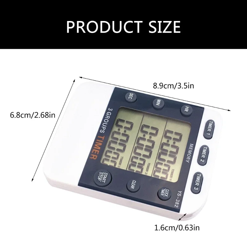 Grote display kooktimer keuken kooktimer pocket timer 3 channel count up/down timer met magneet- en rugclip