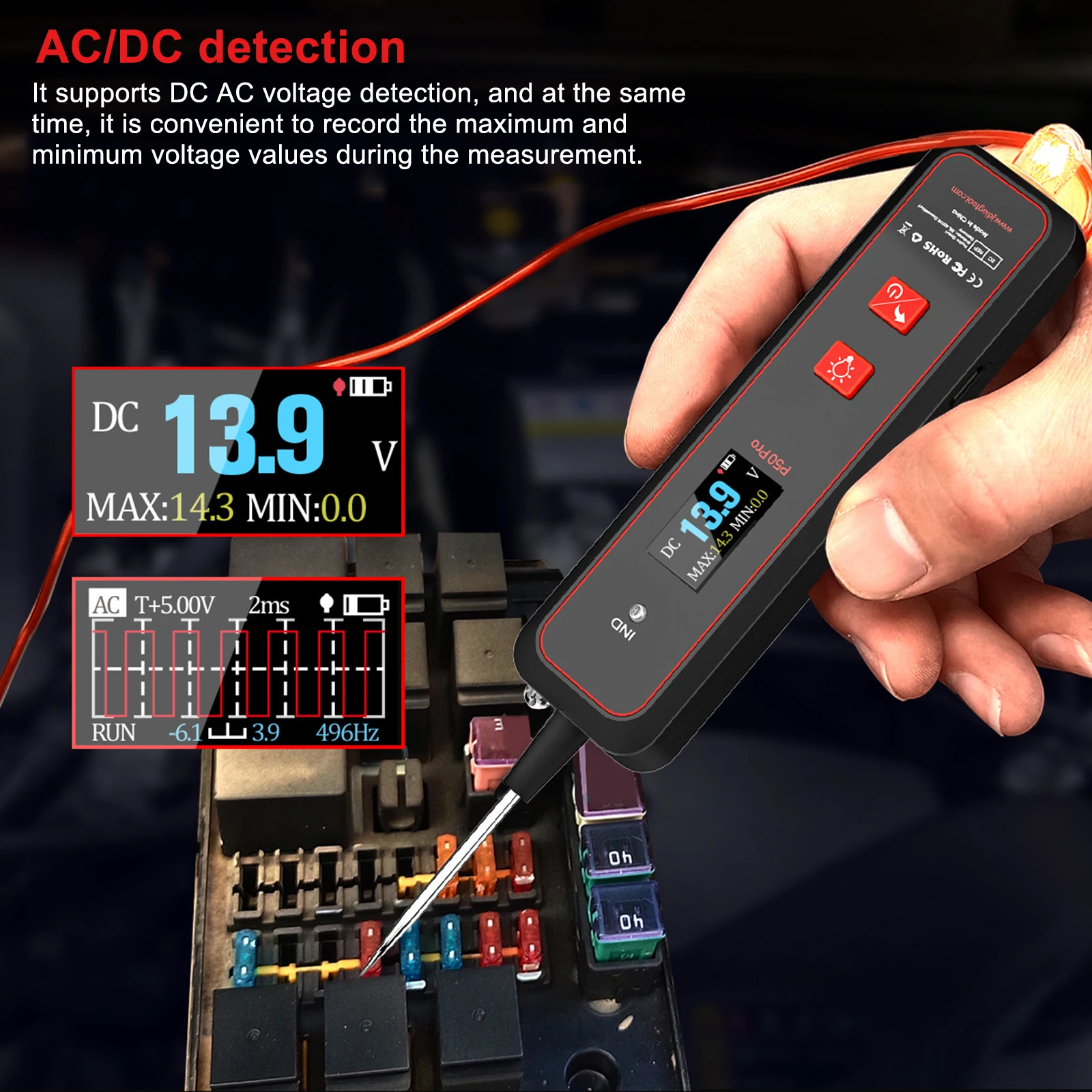 P50 PRO 0-45V Automotive Voltage Circuit Tester Inspection Tools Power Circuit Probe Kit AC/DC Testing Multi-Function Test Light