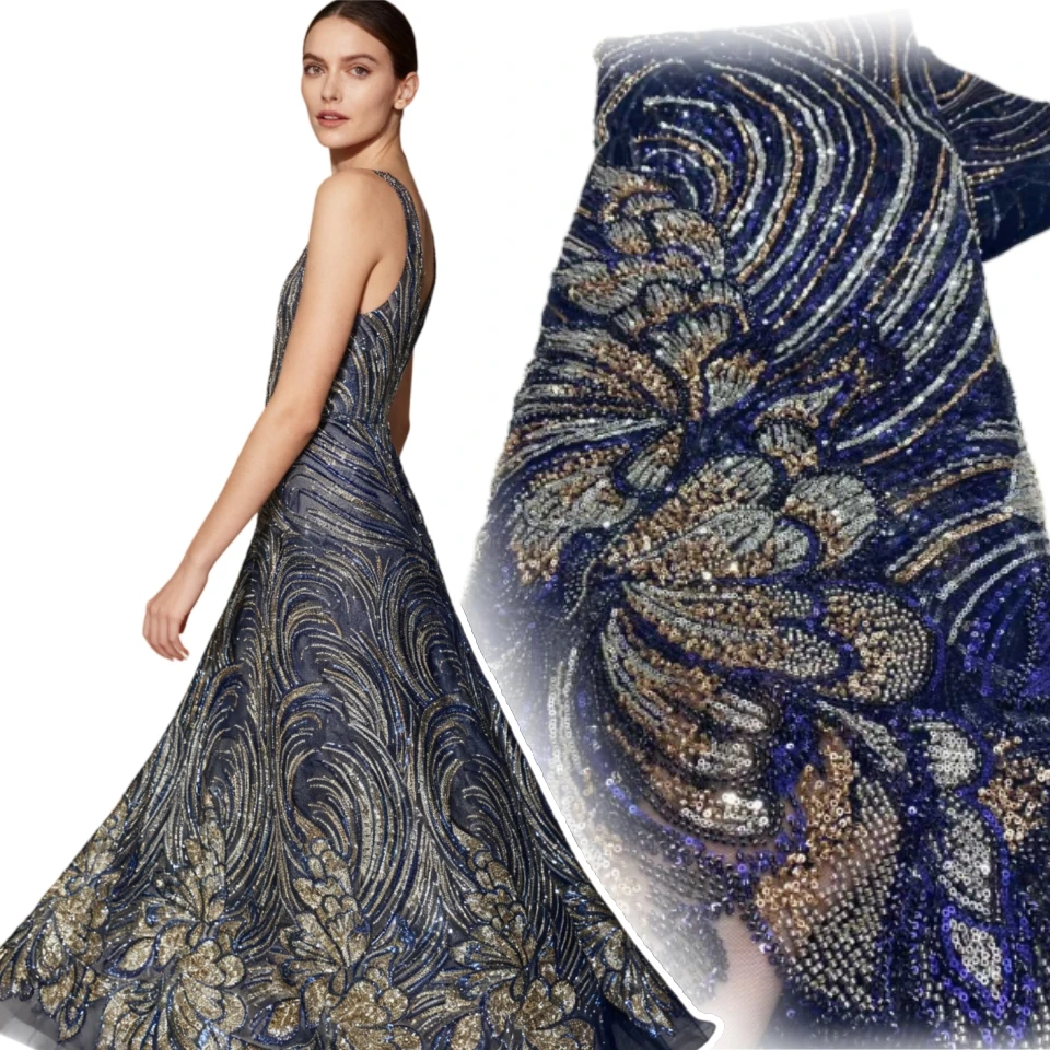 

Новая мода Африка, нигерийский художественный узор, ручная вышивка, блестки, Лидер продаж, французские бусины, тюлевое кружево для праздничного платья CC1803