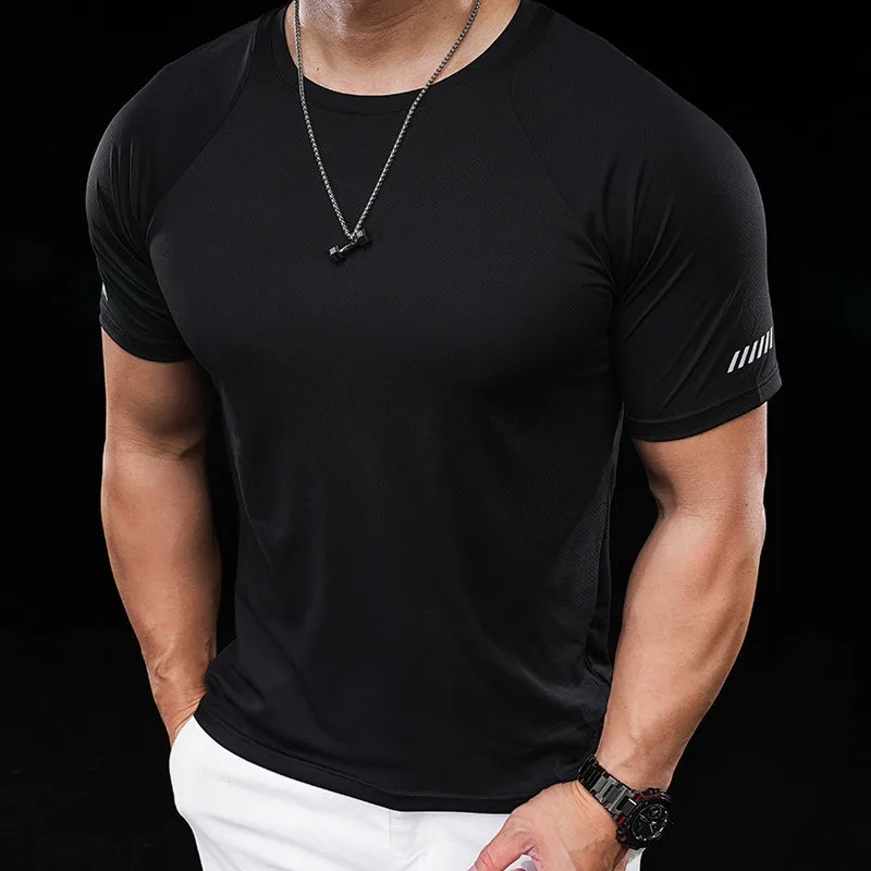 Men's Moisture Wicking Athletic Shirt Reflective Ultra Lightweight Breathable Mesh Back Running Gym Fitness Training Sports Top