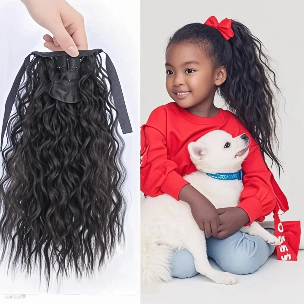 

Children's Wig Braids Little Girl Plait Kids Horsetail Pigtails Baby Headdress Teenage Headgear Strappy Curly Hair Headpiece