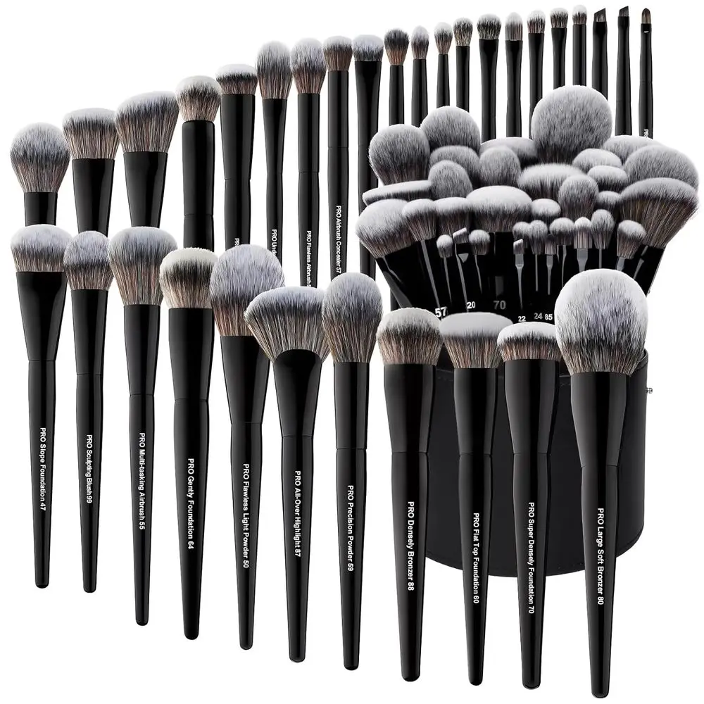 

32Pcs Makeup Brushes Set with Super Large Holder, Premium Synthetic Foundation Contour Powder Blush Concealer Eye Classic Black