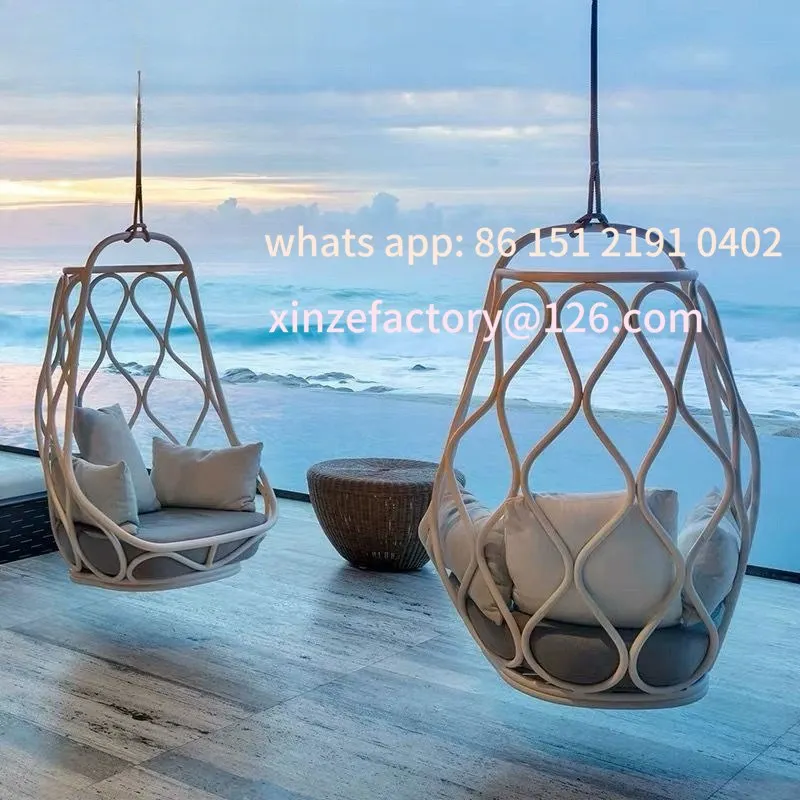 

Customizable Outdoor Patio Swing Hanging Chair Garden Rattan Rocking Chair Waterproof Sunscreen Metal Casual Hanging Blue