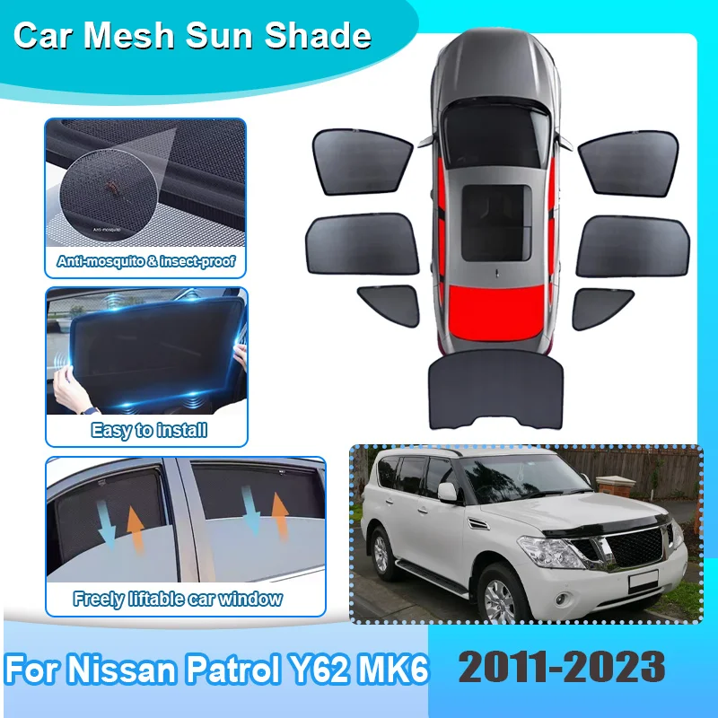 

Car Window Sunshade For Nissan Patrol Y62 MK6 2011-2023 Visor Mesh Anti-UV Heat Insulation Windshield Curtain Car Accessories