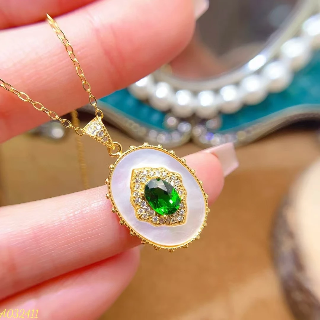 KJJEAXCMY Fine Jewelry  Natural Diopside Women's Pendant S925 Pure Silver Exquisite Inlaid High Clarity Gem Party Birthday Gift