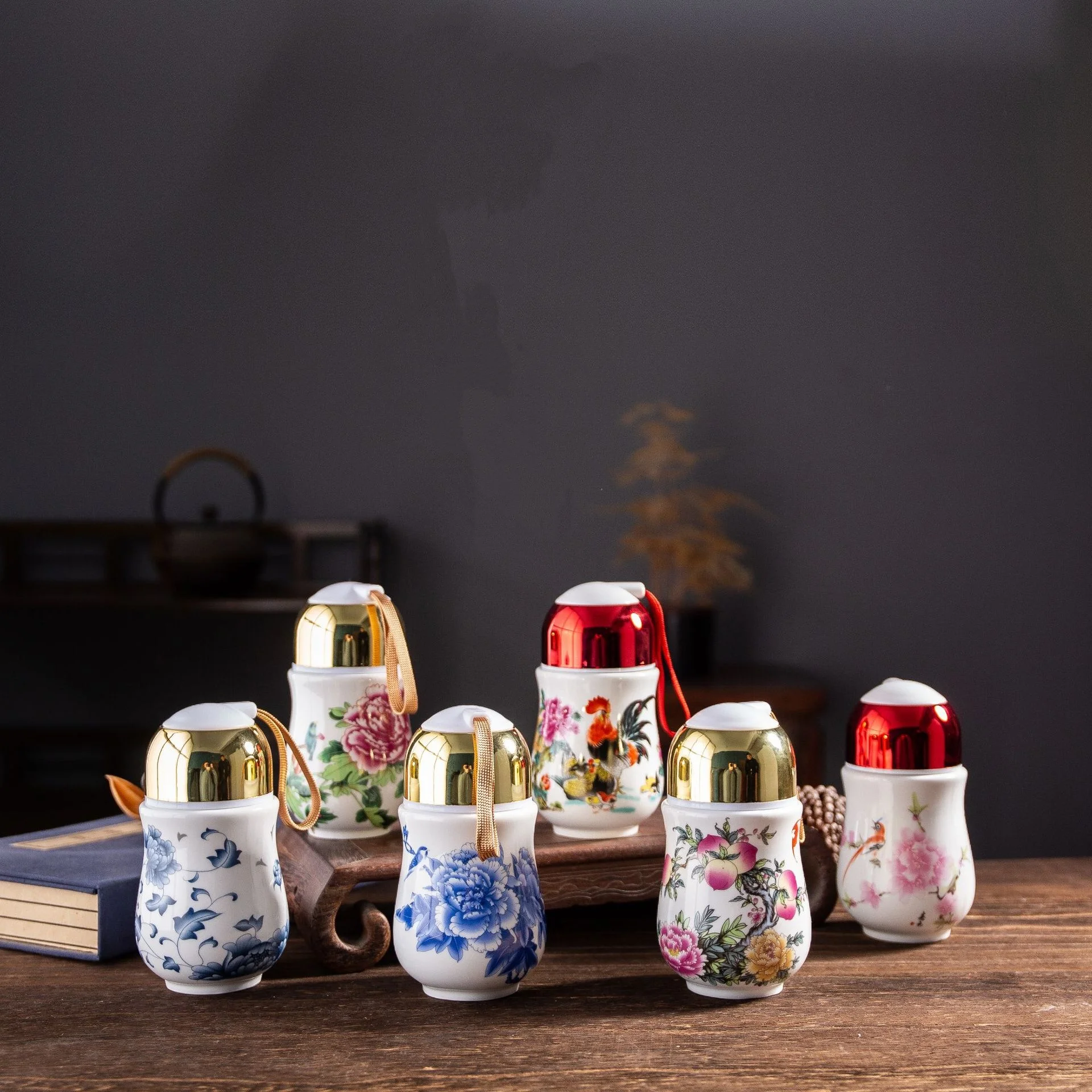 Taza Termo de cerámica Jingdezhen, taza de coche de cintura de una sola capa azul y blanca para el hogar, taza de regalo de negocios, taza