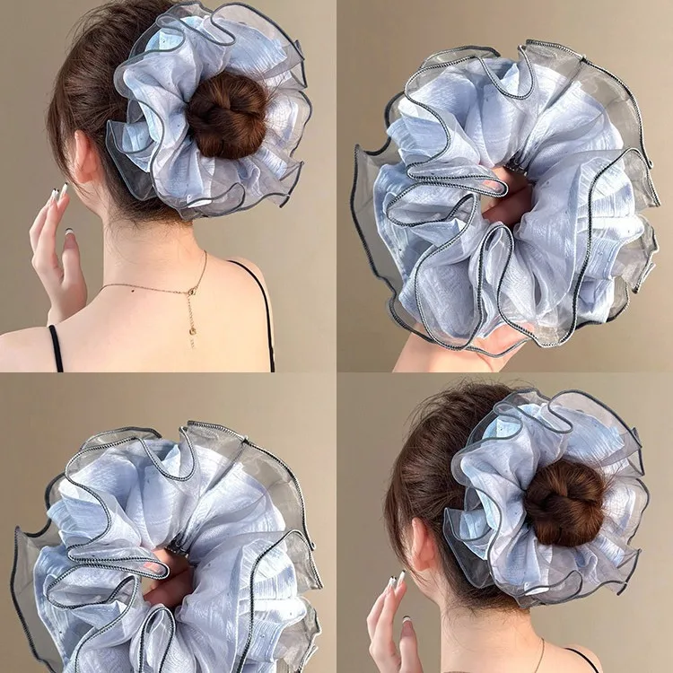 

Пряжа Eugen, большие милые синие цветные резинки для волос в балетном стиле с рюшами, резинки для волос для девочек и женщин, резинки и галстуки, аксессуары для волос