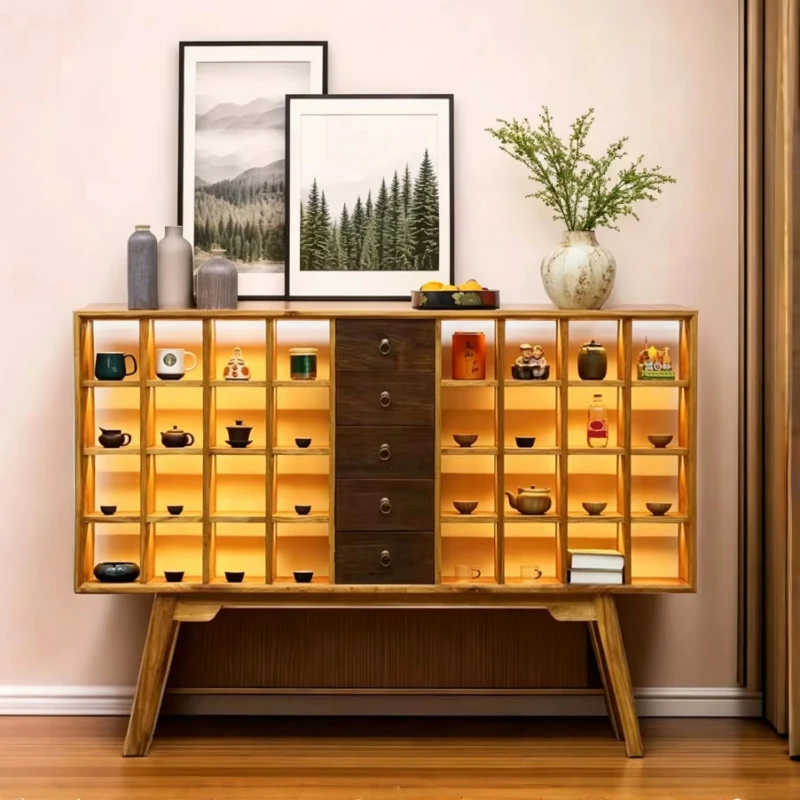Modern solid wood antique buffet with lighting storage display stand, suitable for room living room furniture
