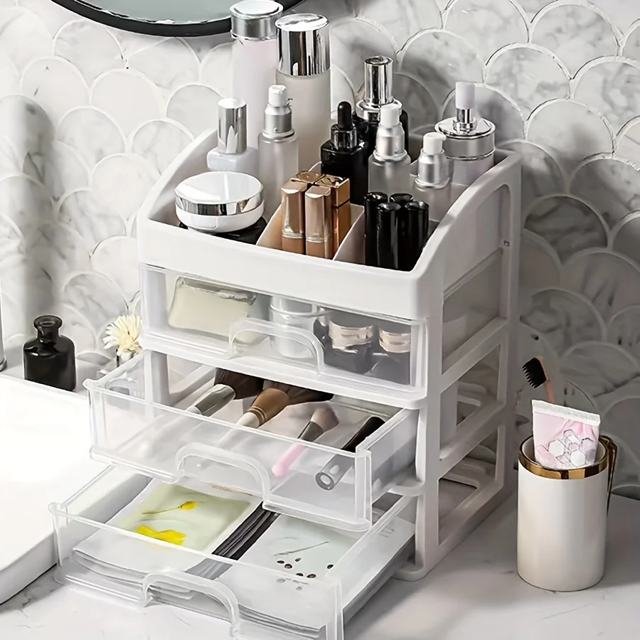 

Прозрачный акриловый многоуровневый органайзер для макияжа и стола — прозрачный ящик для хранения косметики, ювелирных изделий, офисных принадлежностей, штабелируемый