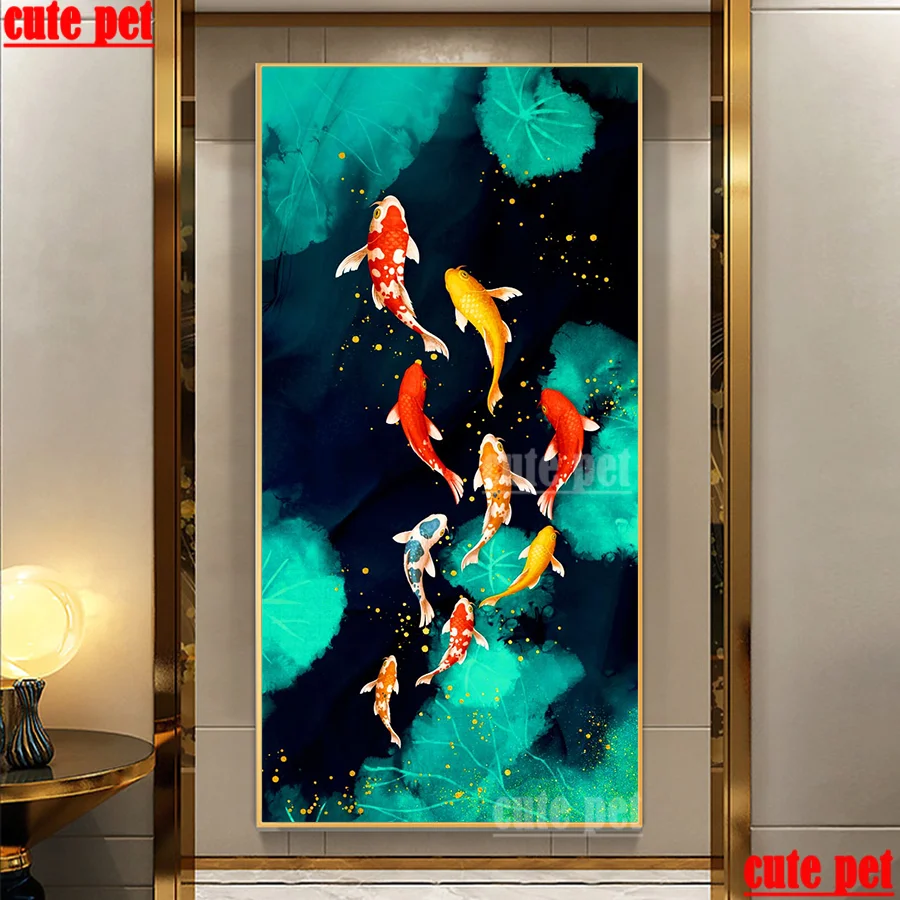 Grande diamante quadrato pieno 5D pesce koi pittura diamante fai da te ricamo punto croce strass mosaico puzzle pittura decorazioni per la casa