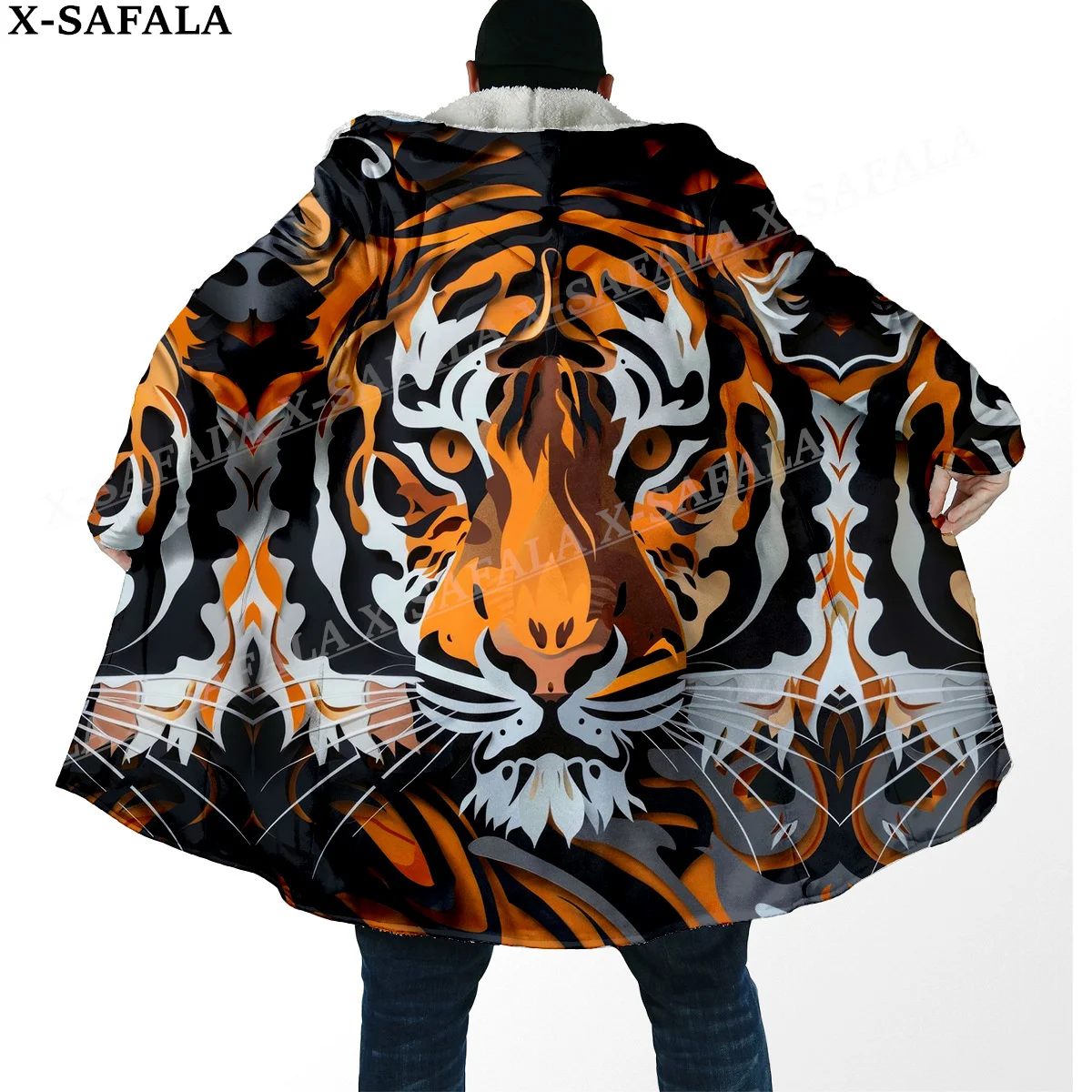 Mythology Tiger The King Spirit Thick Warm Hooded Cloak Men Overcoat Coat Windproof Fleece Cape Robe Hooded Blanket-20