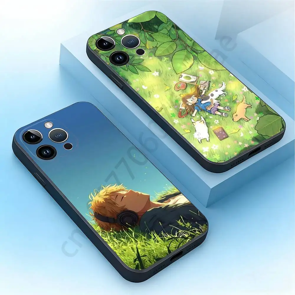 

Aesthetic grass illustration Phone Case For iPhone 17,16,15,14,13,12,11,XR,Pro,Max,Plus,mini, Silicone Black Cover