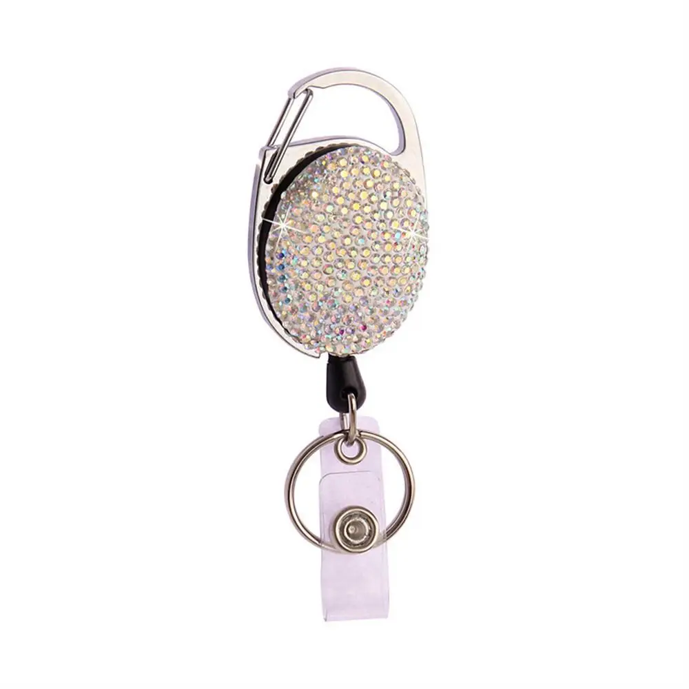 Color Crystal Rhinestones Badge Reel Work Card Name Tag Retractable Badge Holder Sparkle Bling ID Card Holders Bag Keychain