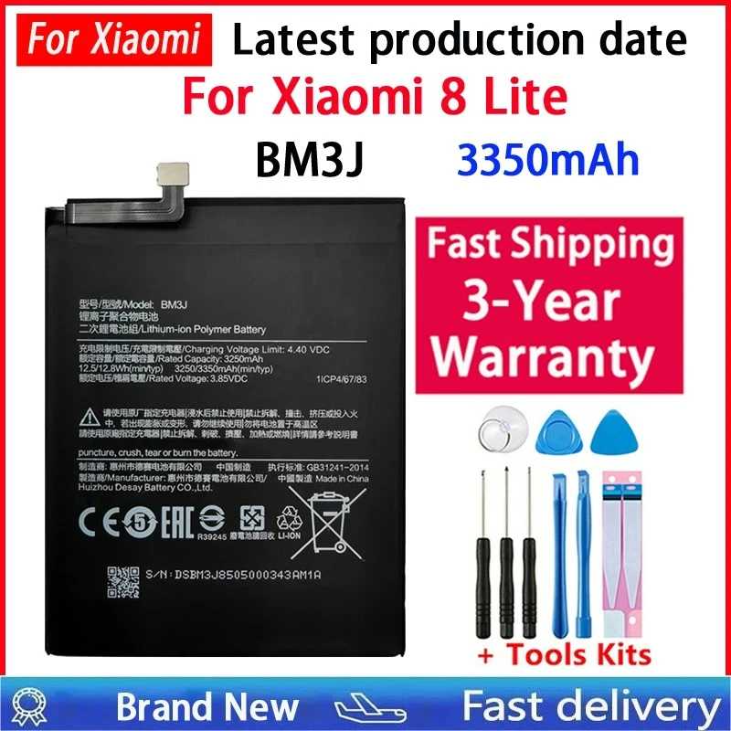 Batería BM3J de 3350mAh, 100% nueva, para Xiaomi 8 Lite, reemplazo de batería de alta calidad 2