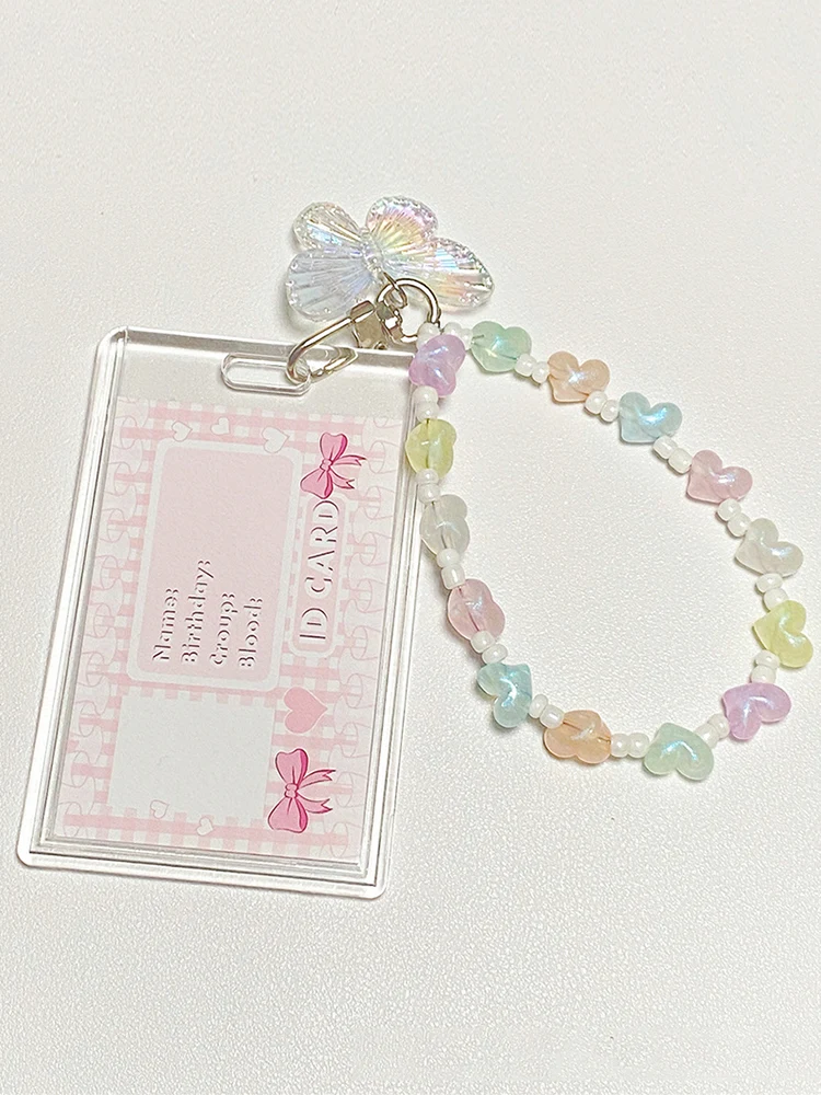 Butterfly Printed Card Cover Heart Pendant Card Storage Sleeve Card Cover Keychain Cute Card Case Card Protection INS Stationery