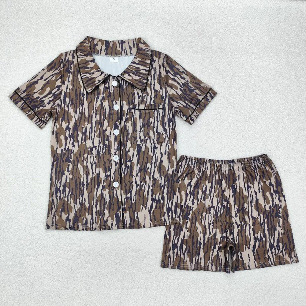 

Adult Women Bottomland Camouflage Buttons Tops Shorts Pajamas