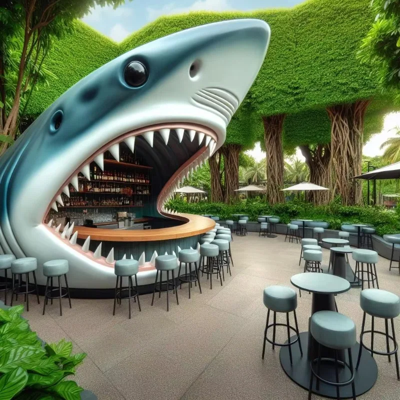 Sculpture Shark head Theme restaurant New concept design Glass fiber sculpture