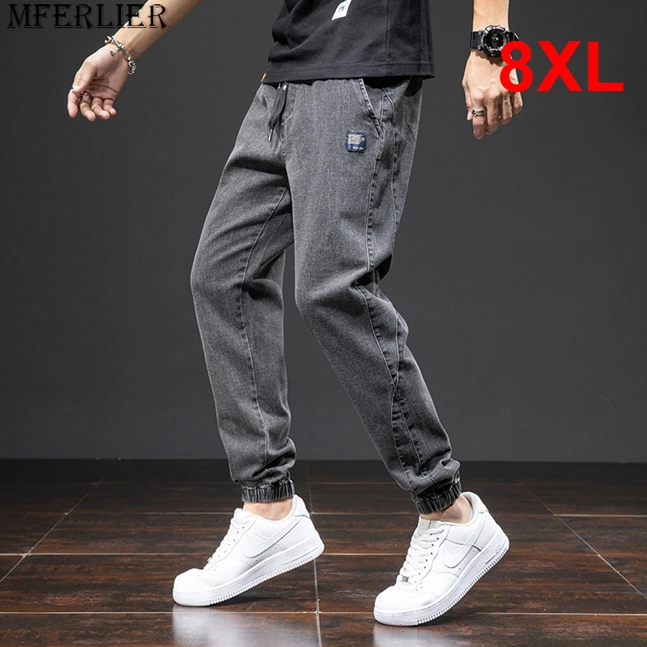 Jogger Jeans Men Plus Size 8XL Denim Pants Fashion Casual Elastic Waist Jeans Solid Color Trousers Big Size 8XL