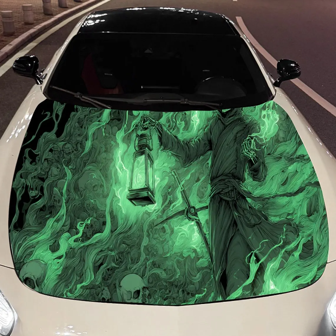 Skeleton Horde Green Ghost Fire Car Hood Vinyl Stickers Car Surface Protection Decal Car Decoration Cover Vinyl Wraps Waterproof