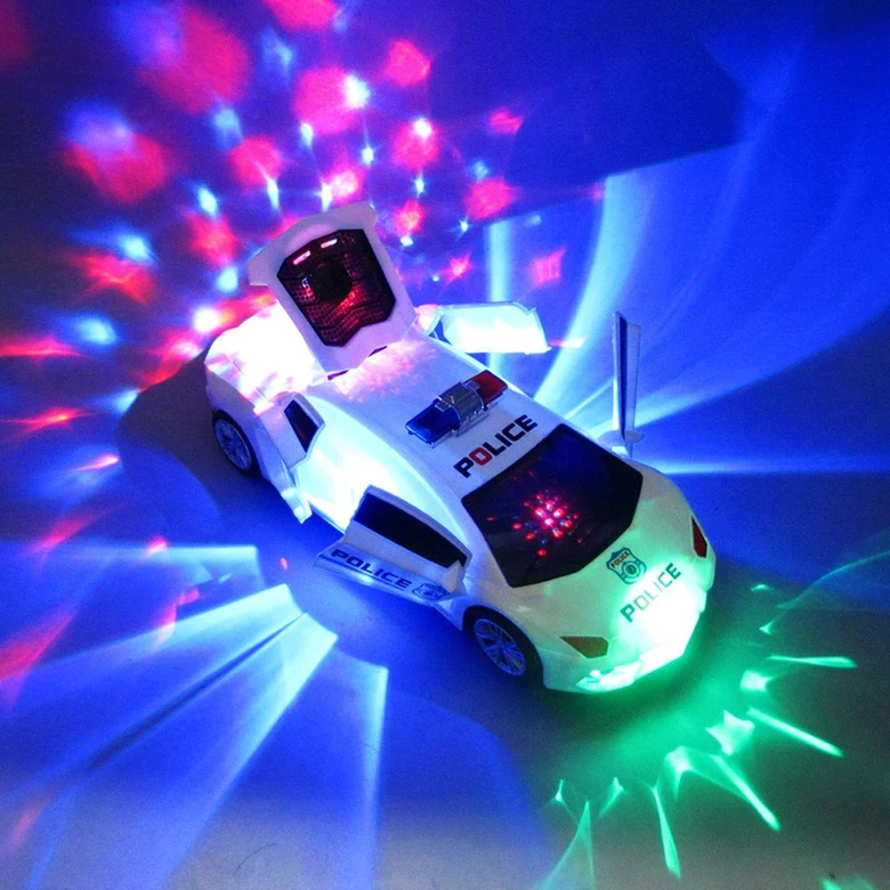 LED Electric Police Car Toy para crianças, 360 Degree Rotary Wheels, Cool Lighting, Music Door Open, Electronic Car Toys for Kids