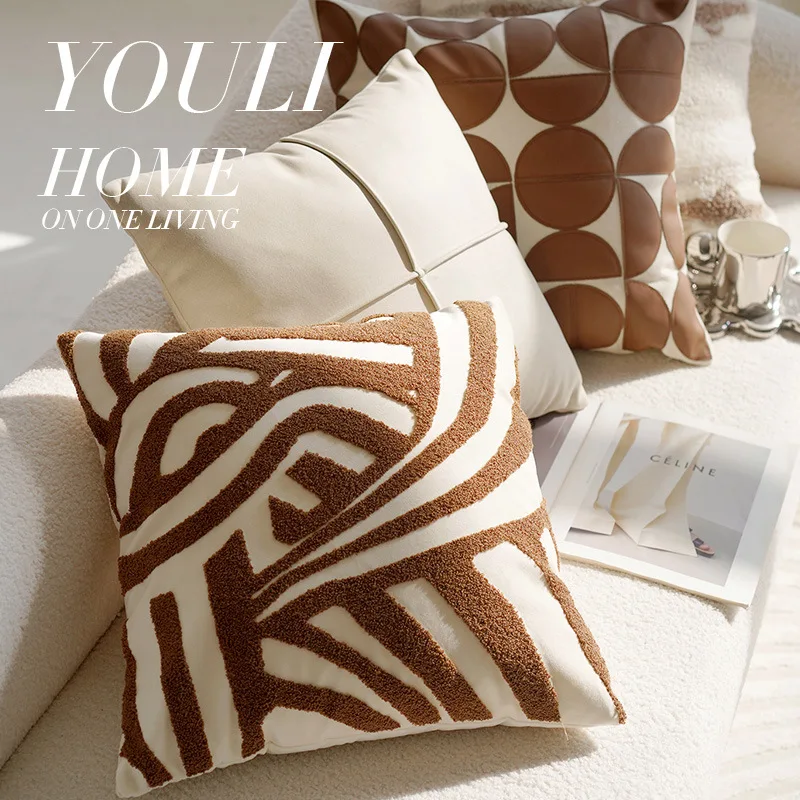 45x45CM Retro Style Knotted Throw Pillow Cover Cream Simple Stamping Waist Cushion Cover Decor Home Decorative Pillowcase