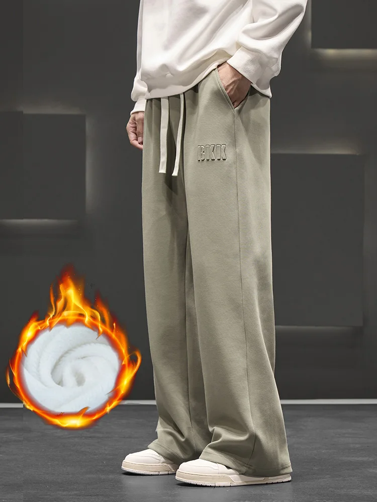 

Зимние толстые прямые повседневные брюки, мужские спортивные штаны на шнурке, модные теплые толстые бархатные свободные брюки, мужские плюшевые брюки большого размера