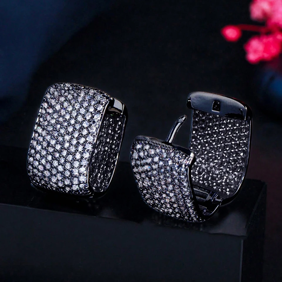 1 زوج شعبية الزركون أقراط للنساء مطلي الأسود الأذن هوب الزفاف الذكرى حفلة خطوبة مجوهرات هدايا العيد #5