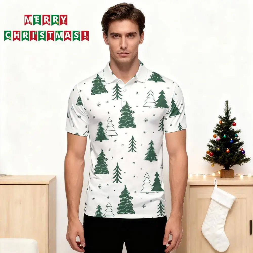 

Party Casual Lapel Polo Shirt Christmas Tree Graphic Fashion Festive Streetwear Classic Buttons Short Sleeve Tops Men's Gifts
