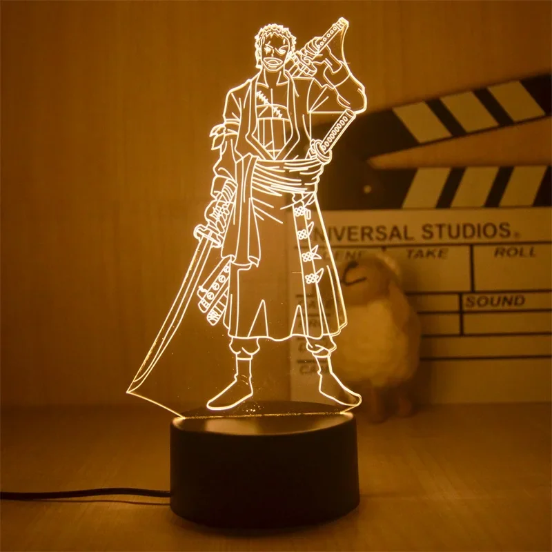 Anime One Piece  Luffy  Zoro Portgas D Ace 3D Illusion LED Night Light Night Light  Desk Table Lamp Model Cartoon Figure Toys