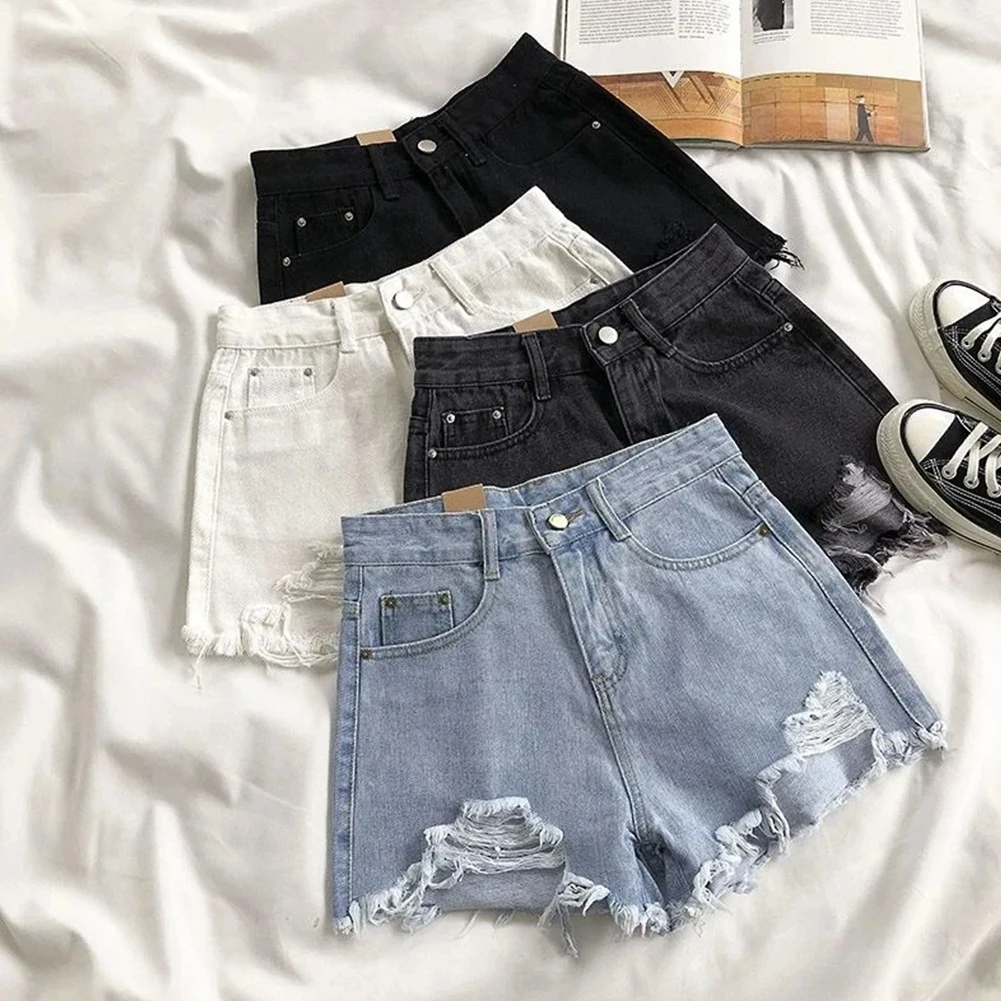 Pants Shorts Black Black Grey Casual Shorts Dark Blue For Daily High Waist Light Blue Loose Ripped Wide Leg Pants