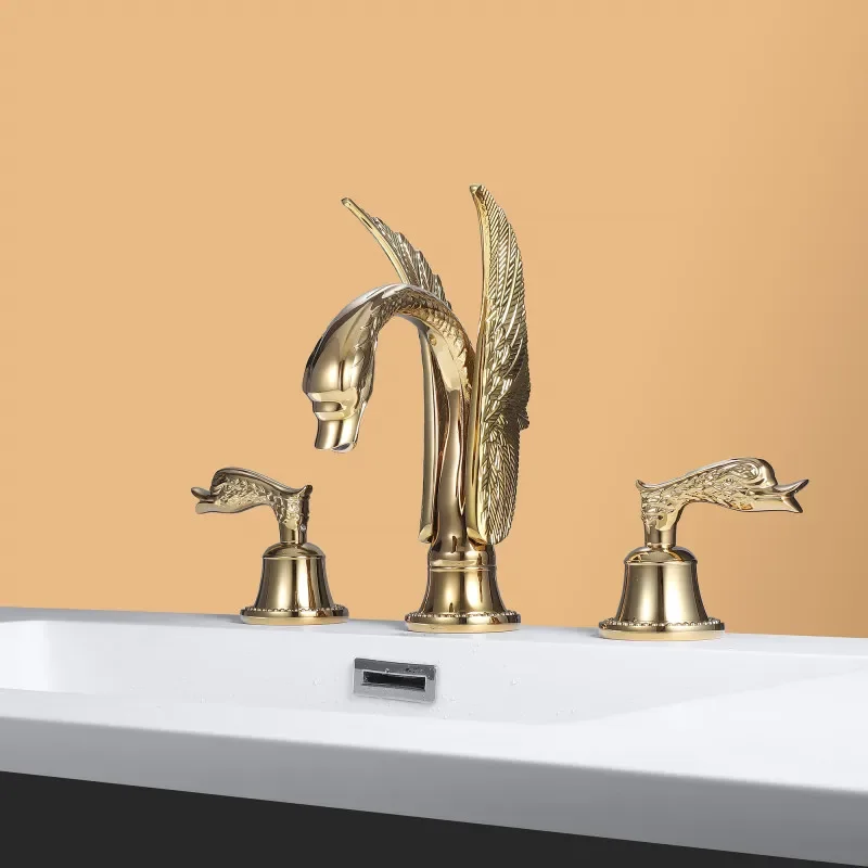 

Luxury Bathroom Basin Faucet Hot and Cold Widespread Brass Swan Lavotory Faucet Bathroom Vessel Sink Mixer Taps Brass