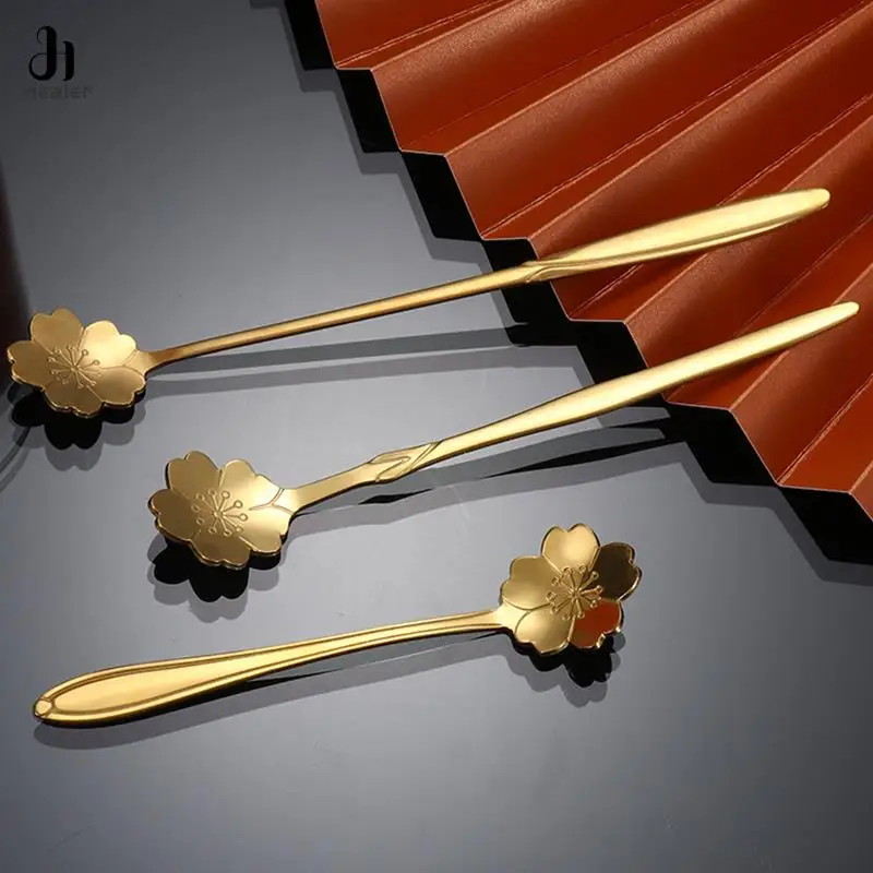1 pz cucchiaio in acciaio inox ciliegia oro rosa argento cucchiaio da caffè regali di natale accessori da cucina decorazione da tavola