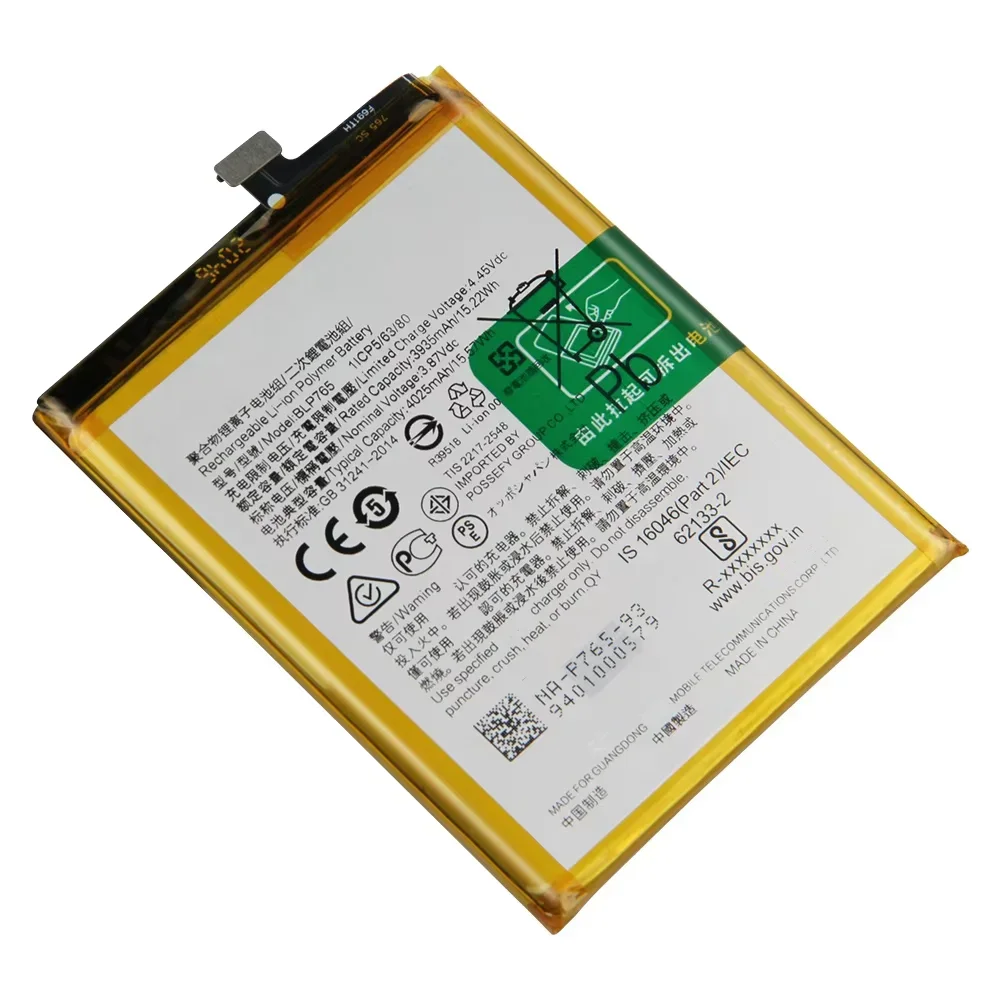 Production Date 2024 Replacement Phone Battery BLP765 BLP779 BLP781 BLP805 BLP807 For Oppo A91 A92S A52 A32 A93 A55 Realme V5 5G