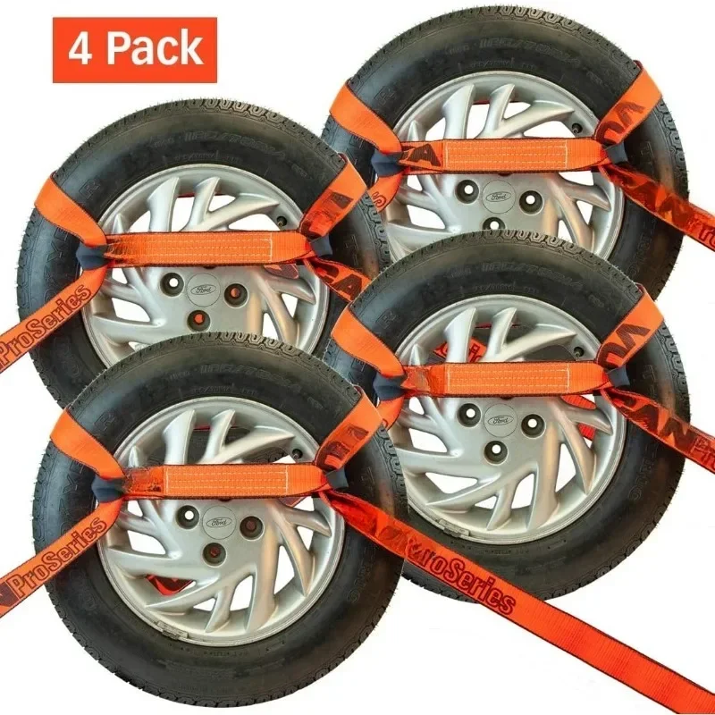 New,Snap Hooks on Both Ends - Set of 4 8-Point Roll Back Vehicle Tie Down Kit with