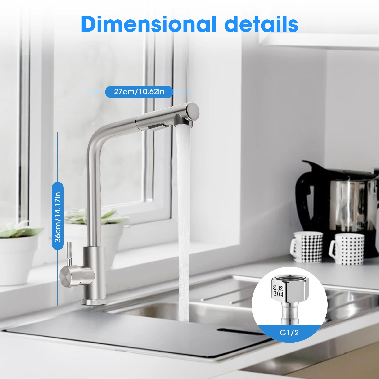 Sliver Pull Out Kitchen Sink Faucet Two Model Stream Sprayer Nozzle Stainless Steel Hot Cold Wate Mixer Tap Deck